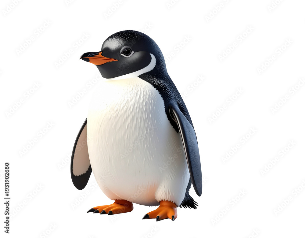 Fototapeta premium Animated penguin character in full body stance with glossy black and white plumage