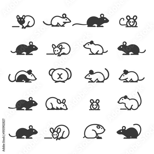 Set of 16 Mouse Icons in Different Poses and Styles