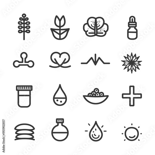 Set of 16 Outline Icons for Skincare and Beauty Products