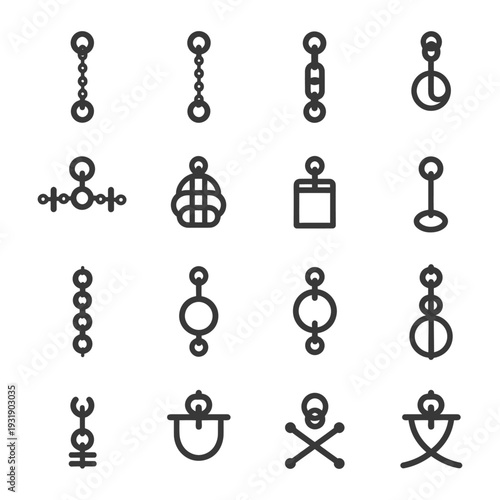 Set of 16 Simple Chain Link Icons in a Monochromatic Style