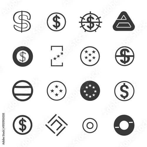 Set of 16 Simple Currency Icons