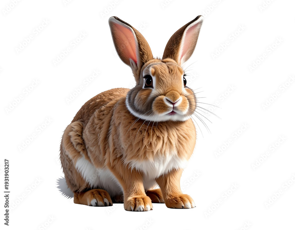 Fototapeta premium Animated brown domestic rabbit with fluffy fur and long ears seated