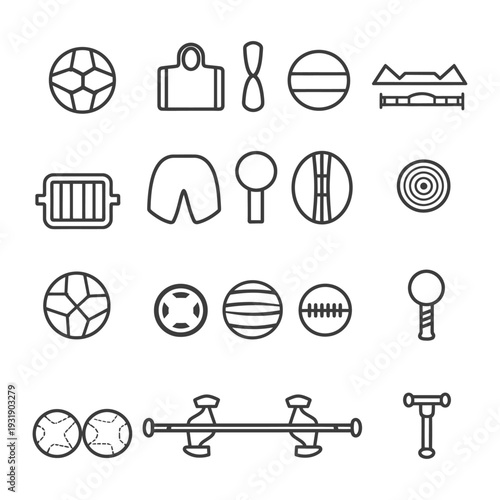 Set of 16 Sport Balls and Equipment Line Icons