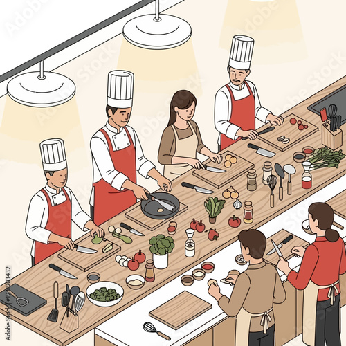 Culinary students engaged in a hands-on cooking class.