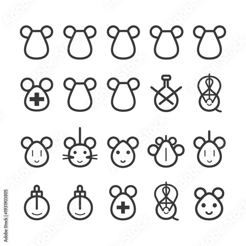 Set of 20 Mouse Icons in Line Style
