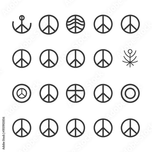 Set of 20 Peace Sign Variations, Including Anchor, Waves, and Tree Designs