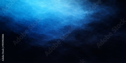 A dark abstract blue sky background features a stormy night texture with moonlit clouds and motion over a deep sea