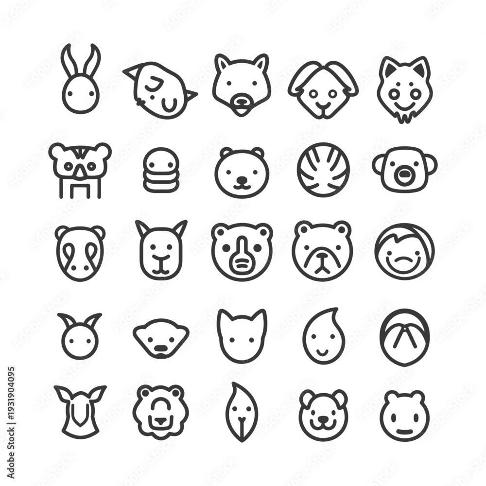 Naklejka premium Set of 25 Line Art Animal Icons