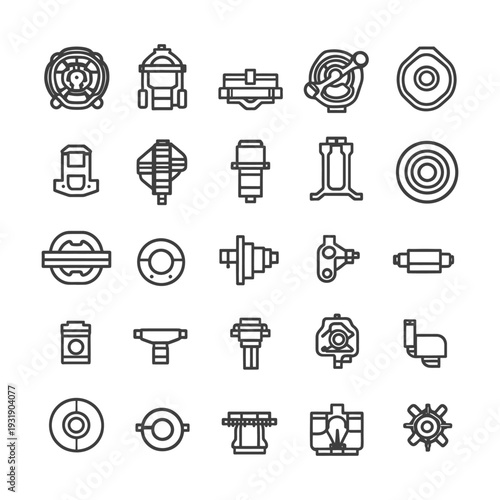 Set of 25 Car Engine Parts and Components Line Icons