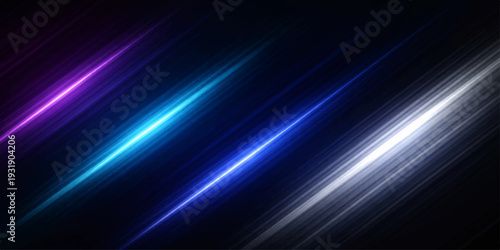 A digital art design featuring abstract blue light waves and energy motion lines glowing against a dark black texture backdrop with a flash of star-like laser rays for a modern wallpaper loop