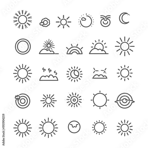 Set of 25 Line Icons Related to the Sun and Weather