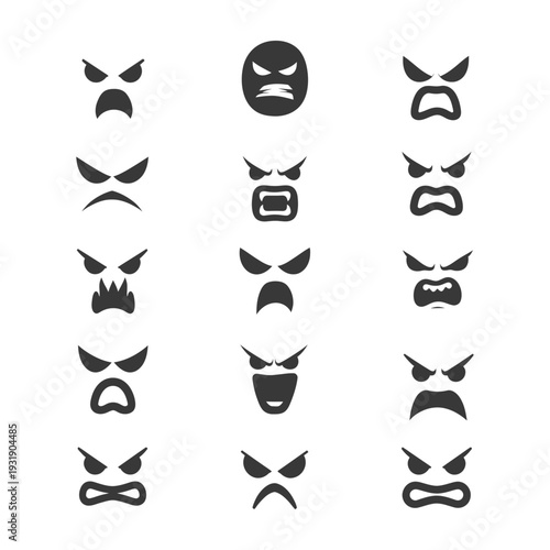 Set of Angry Emojis with Different Expressions