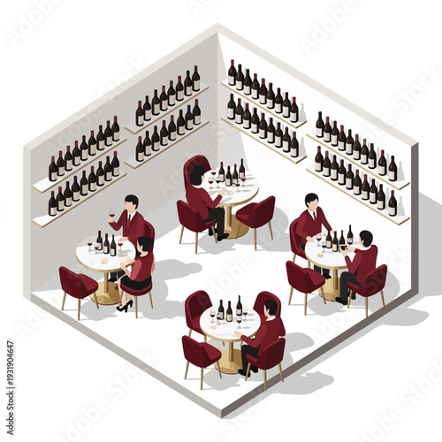 Isometric View of People Enjoying Wine Tasting in a Modern Winery.