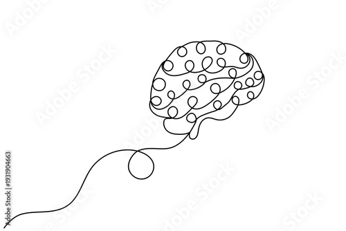 Human brain minimalist continuous one line art style white background