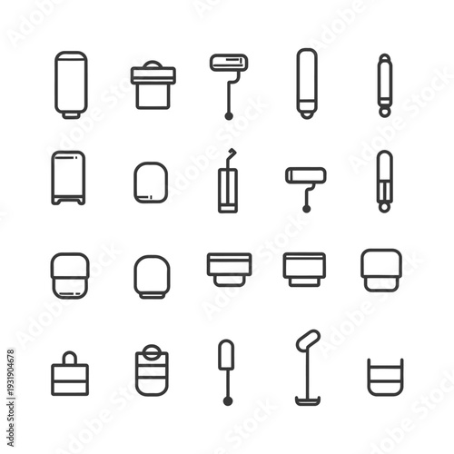 Set of Black and White Line Icons for Painting and Construction