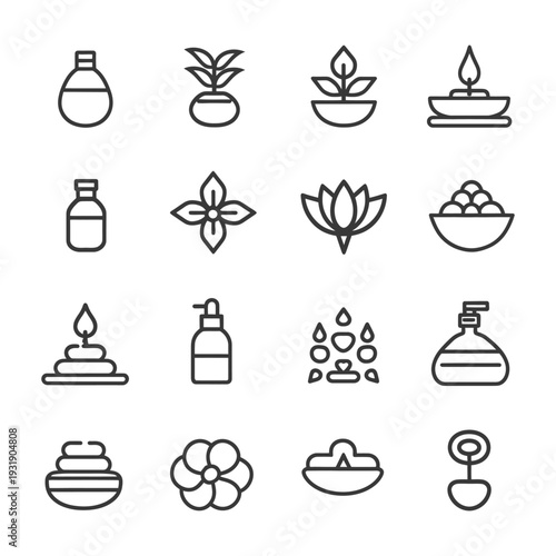 Set of Black and White Spa and Wellness Icons