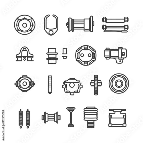 Set of Car Suspension System Parts Line Icons