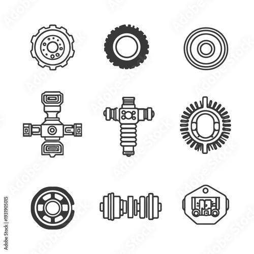 Set of Car Parts and Accessories Outline Icons