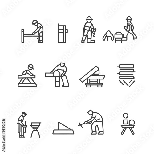 Set of Construction Worker Icon Illustrations