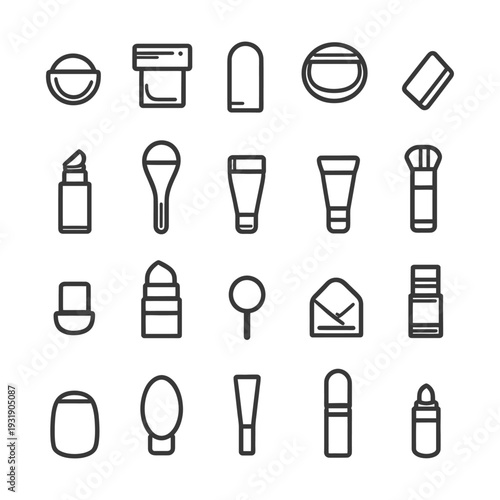 Set of Cosmetics and Beauty Icons in Outline Style