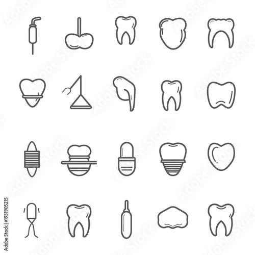 Set of Dental Care and Tooth Icons in Line Style