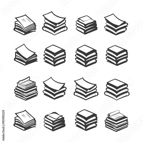 Set of Different Book Stack Illustrations