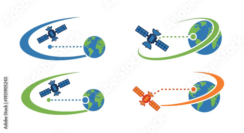 Satellite orbiting Earth, communication and technology concept.