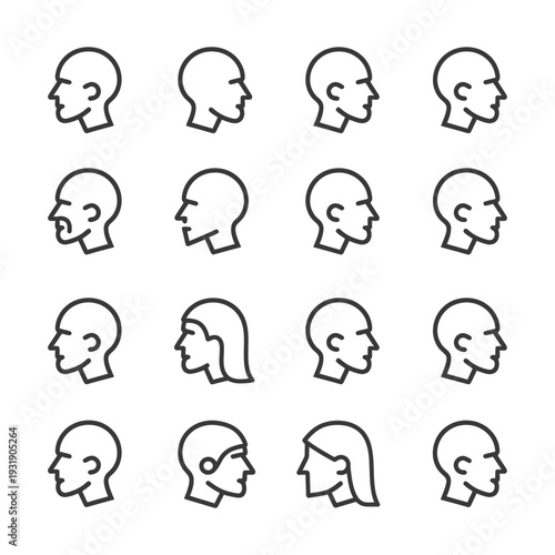 Set of Different Hairstyles and Hairline Profile Icons