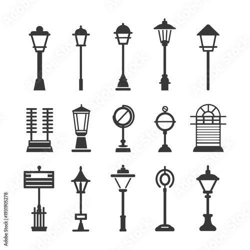 Set of Different Street Lamp Silhouettes