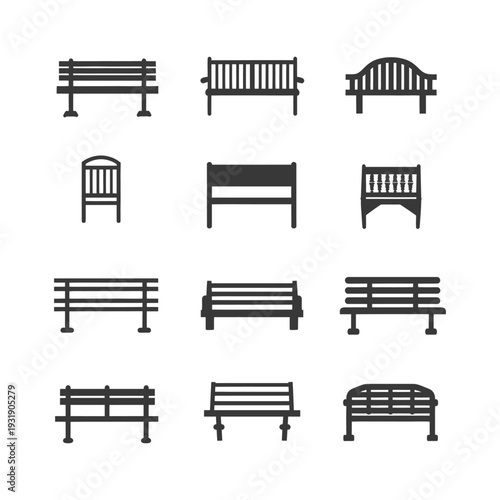 Set of Different Styles of Outdoor Benches