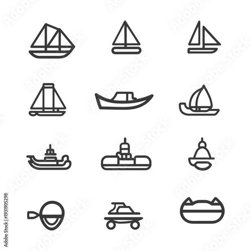 Set of Different Types of Boats and Watercraft