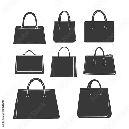 Set of eight different handbag silhouettes