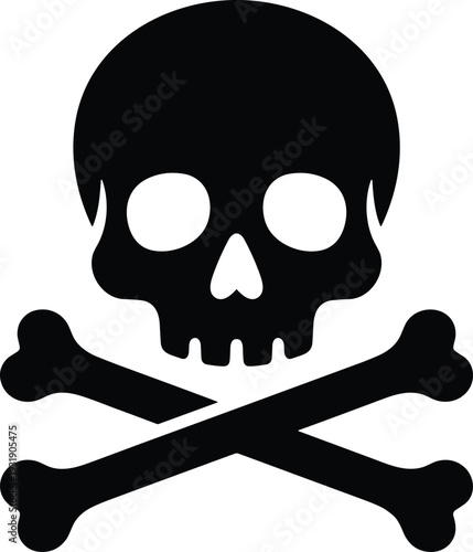 Skull crossbones danger poison silhouettes illustration vector hazard warning piracy graphics, toxic design concept, black and white creative art collection