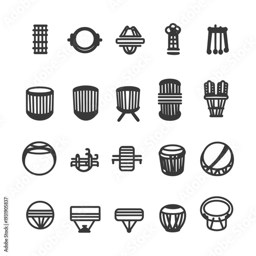 Set of Hand-Drawn Drum and Percussion Instrument Icons