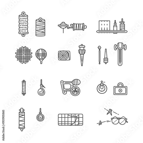 Set of Hand-Drawn Line Icons Related to Measuring Tools and Equipment