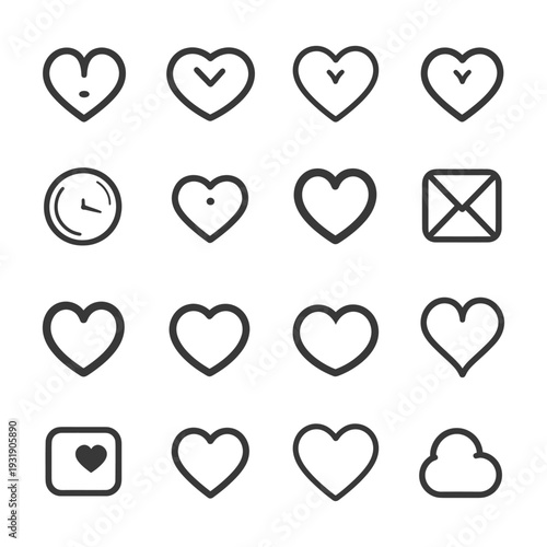 Set of Heart and Time Icon Illustrations