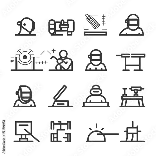 Set of Linear Icons Related to Construction, Engineering, and Manufacturing