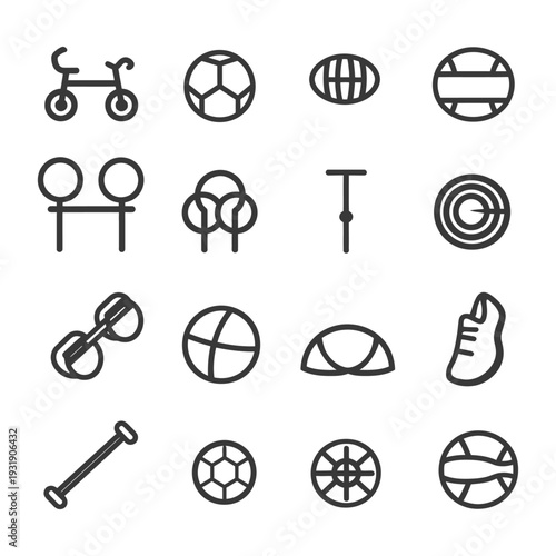Set of Line Icons for Outdoor Activities, Sports, and Games