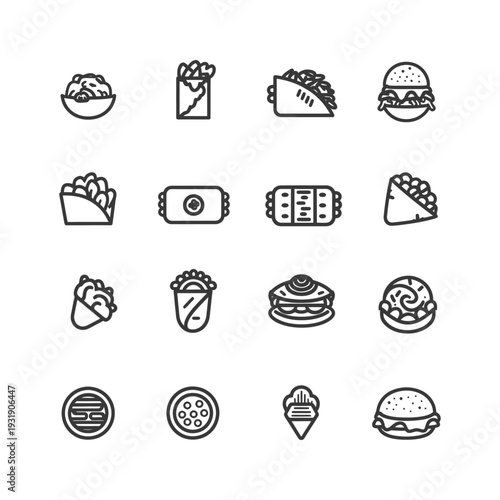 Set of Line Icons for Various Fast Food Dishes