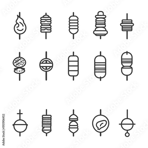 Set of Line Icons for Various Types of Skewers
