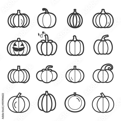 Set of Line Icons of Pumpkins for Halloween