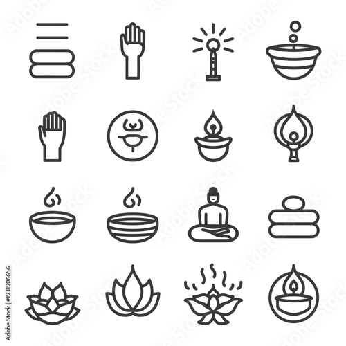 Set of Line Icons Related to Meditation and Yoga