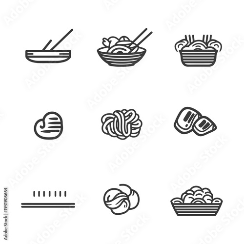 Set of Line Icons Related to Noodles and Pasta