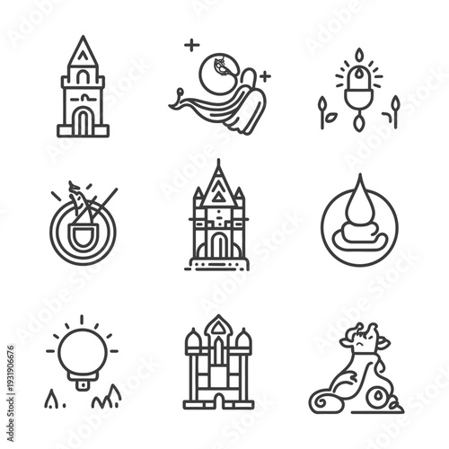 Set of Line Icons Related to Religion and Spirituality