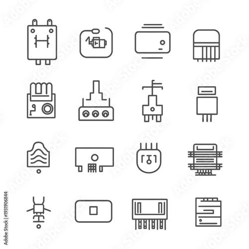Set of Line Icons Representing Electronic Components