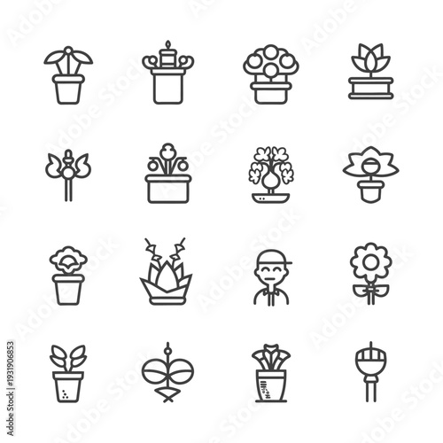 Set of Line Icons Representing Houseplants