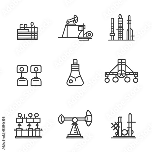 Set of Line Icons Representing Oil and Gas Industry Processes
