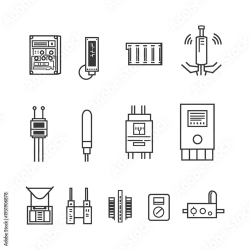 Set of Line Icons Representing Various Electrical Components