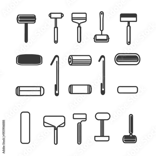 Set of Lint Roller Icons for Cleaning and Removing Pet Hair
