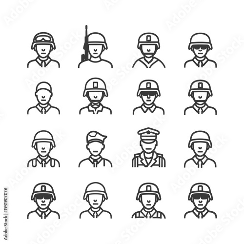 Set of Military Personnel Line Icons